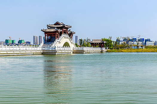 中国河南省商丘古城城湖南湖公园自然风光
