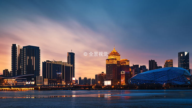 沈阳浑河天际线大钻石日落夜景