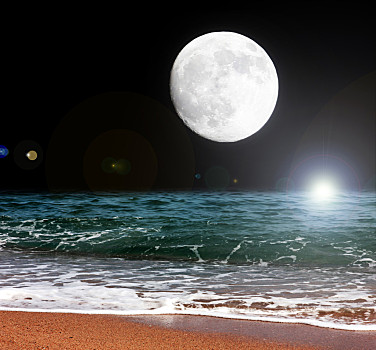 月亮,海洋,满月,夜晚,海滩