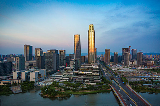 鄞州,东部新城,宁波东部新城,俯瞰,俯视,全景,高楼,城市,建筑,水面,桥