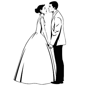 婚礼,情侣,相爱,喜爱,新郎,新娘,对视