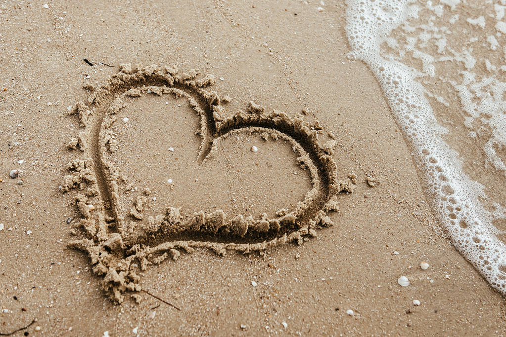 心形,沙滩,概念,桃心,爱情