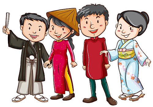 东方人,传统,人,传统服装,插画