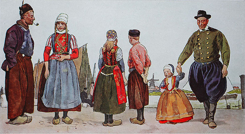 人_传统服装_时尚_服饰_衣服_荷兰_19世纪_不同_渔民_岛屿_插画_高清