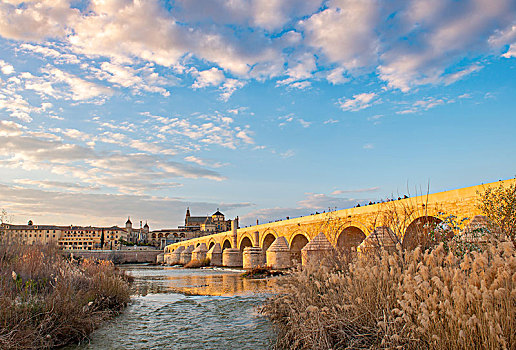 罗马桥,上方,瓜达尔基维尔河,后面,科多巴,安达卢西亚,西班牙,欧洲
