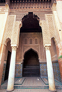 摩洛哥,马拉喀什,图案,贴砖工艺,装饰,陵墓