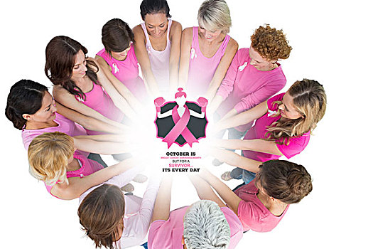 愉悦,女人,连接,圆,穿,粉色,乳腺癌