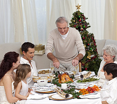 家庭,圣诞晚餐,吃饭,火鸡