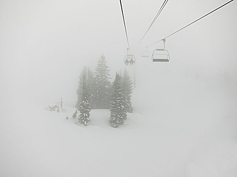 滑雪缆车,雾,加利福尼亚,美国