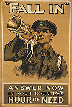 军人,吹,回答,钟点,一战,招募,海报,英国,历史