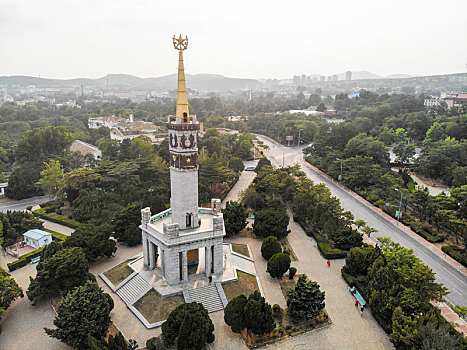 航拍辽宁大连旅顺胜利塔