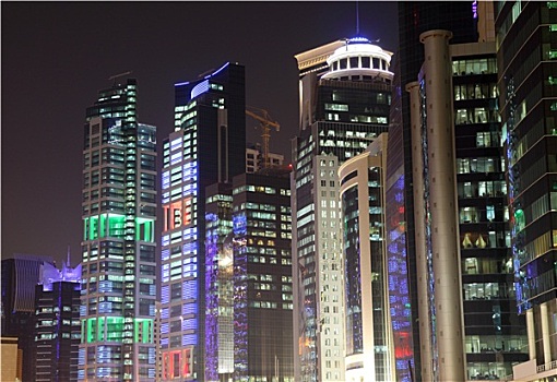 建筑,市区,多哈,夜晚,卡塔尔,中东