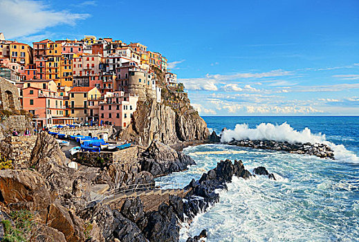 马纳罗拉,俯瞰,地中海,建筑,上方,悬崖,五渔村,意大利