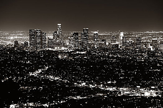 洛杉矶,夜晚,城市,建筑,黑白