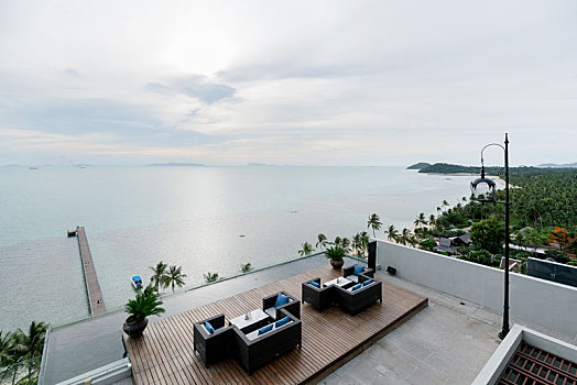 泰国苏梅岛豪华酒店度假村,海边黄昏俯瞰