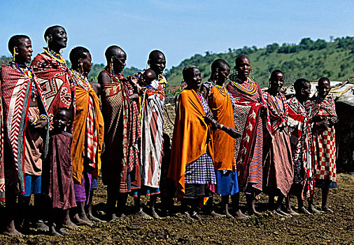 肯尼亚,马赛马拉,马萨伊,乡村,女人,唱,欢迎,歌曲