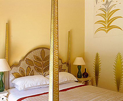床,卧室,墙壁,手绘,黄金