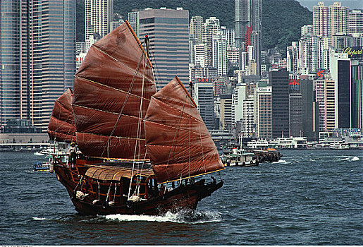 帆船,船,港口,香港