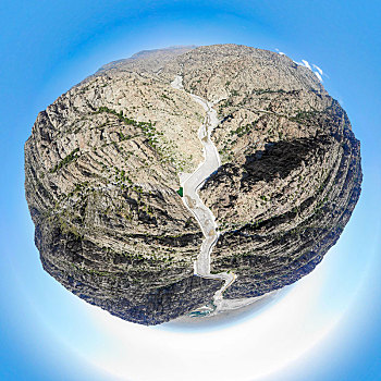 小行星视角,航拍宁夏银川贺兰山东麓,贺兰山岩画遗址公园,球形全景图
