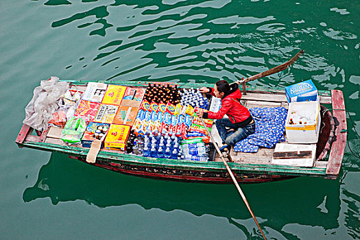 越南,下龙湾,水上市场