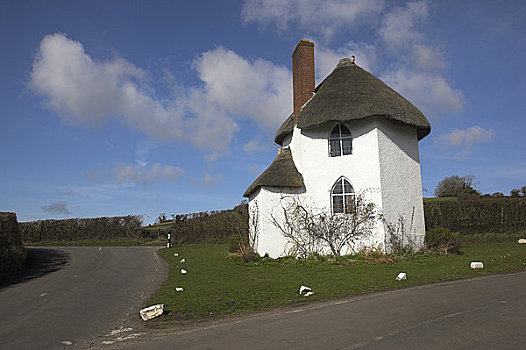 英格兰,萨默塞特,圆,房子,白色,茅草屋顶,15世纪,18世纪,使用