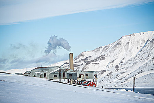 工厂,山,朗伊尔城,斯瓦尔巴特群岛,挪威