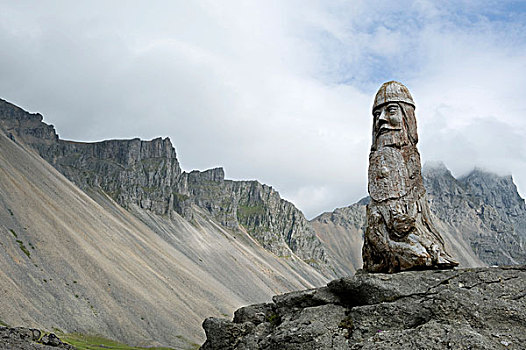 艺术,风景,木质,雕刻,维京,正面,岩石,靠近,冰岛,斯堪的纳维亚,北欧,欧洲