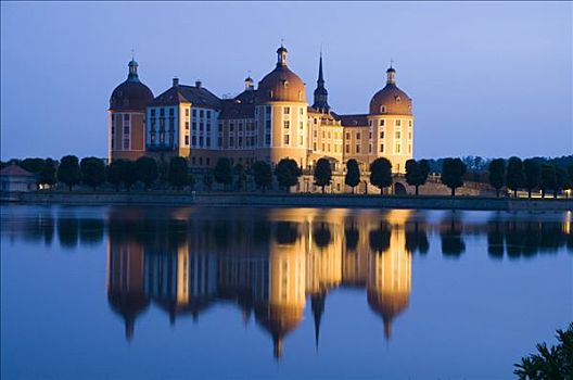 城堡,湖,黄昏,靠近,德累斯顿,萨克森,德国