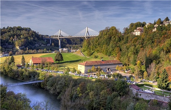 风景,桥,弗里堡,瑞士