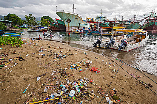渔船,海滩,垃圾,港口,岛屿,印度尼西亚,亚洲