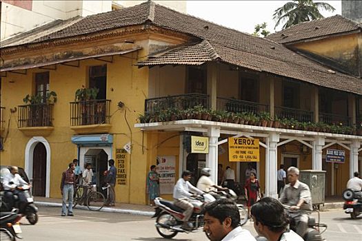 街道,帕那吉,殖民建筑,特色,风格,果阿,印度