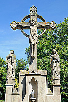 十字架,墓地,教堂,贝格海姆,莱茵兰,北莱茵威斯特伐利亚,德国,欧洲