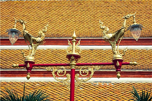 泰国,传统,漂亮,金色,天鹅,街上,灯柱,曼谷