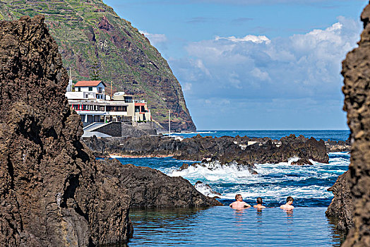 三个男人,浴,自然,波尔图,马德拉岛,区域,葡萄牙
