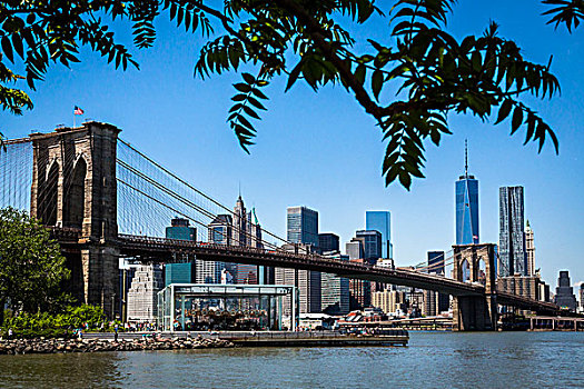 旋转木马,布鲁克林大桥,公园,曼哈顿,天际线,纽约,美国
