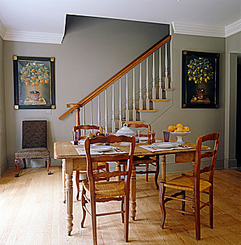 早餐室,涂绘,灰色,一对,绘画,小,木桌子,椅子