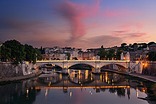 河,台伯河,罗马,古代建筑,彩色,暮色天空,意大利