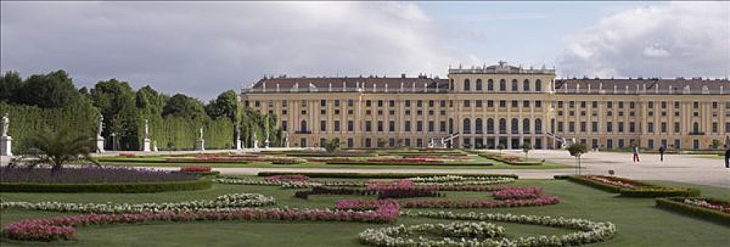 美泉宫,花坛,全景,照片,维也纳,奥地利,欧洲