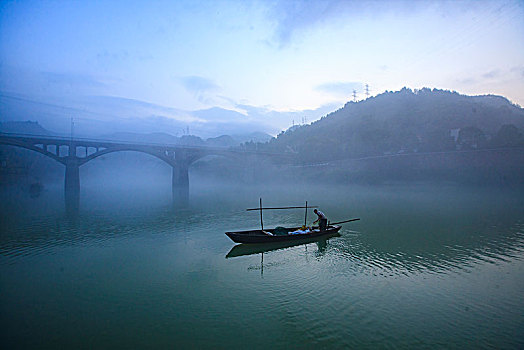 云和湖,湖,早晨,雾气,氤氲,桥,船,电站