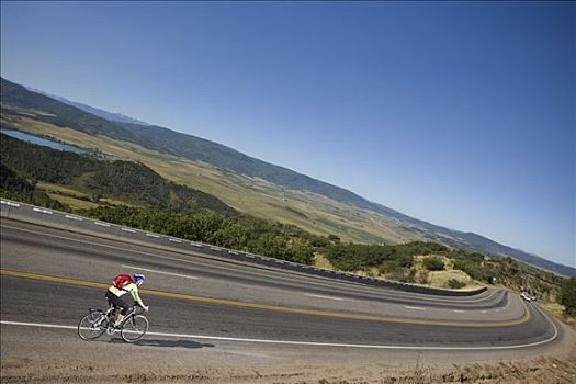 女人,骑,自行车,山,科罗拉多,美国