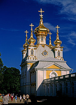 圣彼得堡城市景点,夏宫,彼得洛夫彼得宫,教堂屋顶