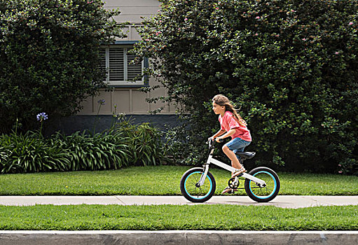女孩,街道,骑自行车,自行车