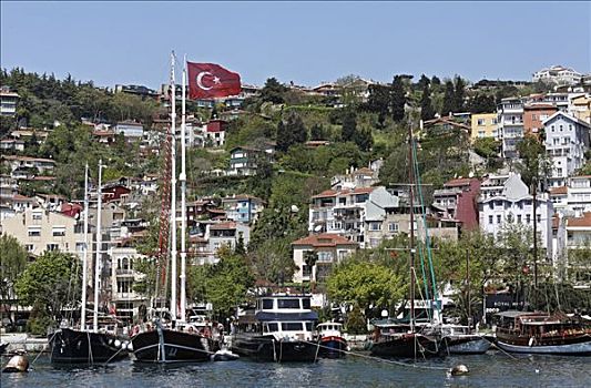 老,港口,帆船,博斯普鲁斯海峡,岸边,伊斯坦布尔,土耳其