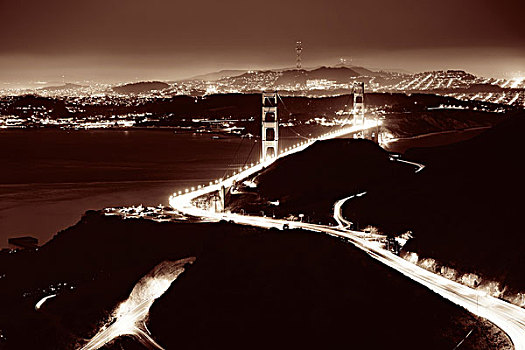 金门大桥,旧金山,山顶,夜晚