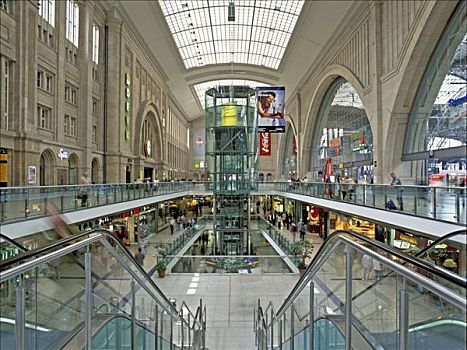 中央车站,购物,拱廊,莱比锡,萨克森,德国,欧洲