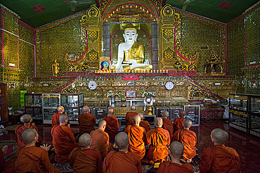 缅甸,曼德勒,城市,山,塔,僧侣,祈祷