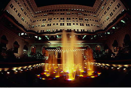 发光,喷泉,半岛,酒店,夜晚,香港