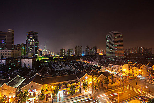 上海,天际线,夜晚