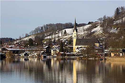 巴伐利亚,湖,蓝天,冬天