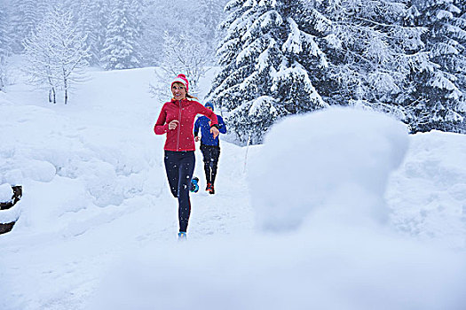 女性,男性,跑步,跑,大雪,瑞士